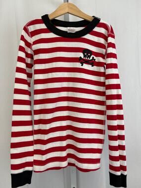 HANNA ANDERSSON Striped Pirate Pajama Top Long Sleeve Cotton Red White 140 10